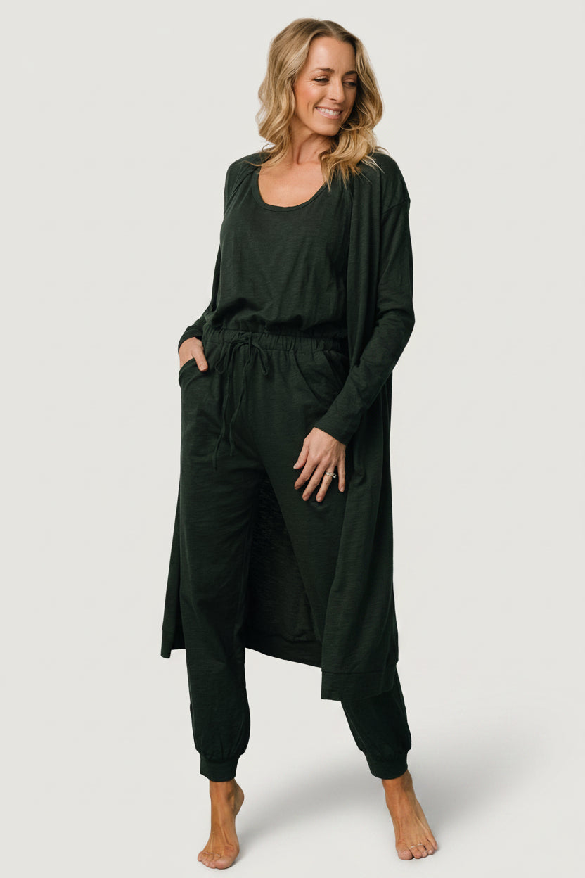 Janae Jumpsuit + Cardigan Set | Baltic Born Dark Green