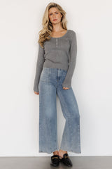 Leo Ribbed Henley Top | Baltic Born Gray