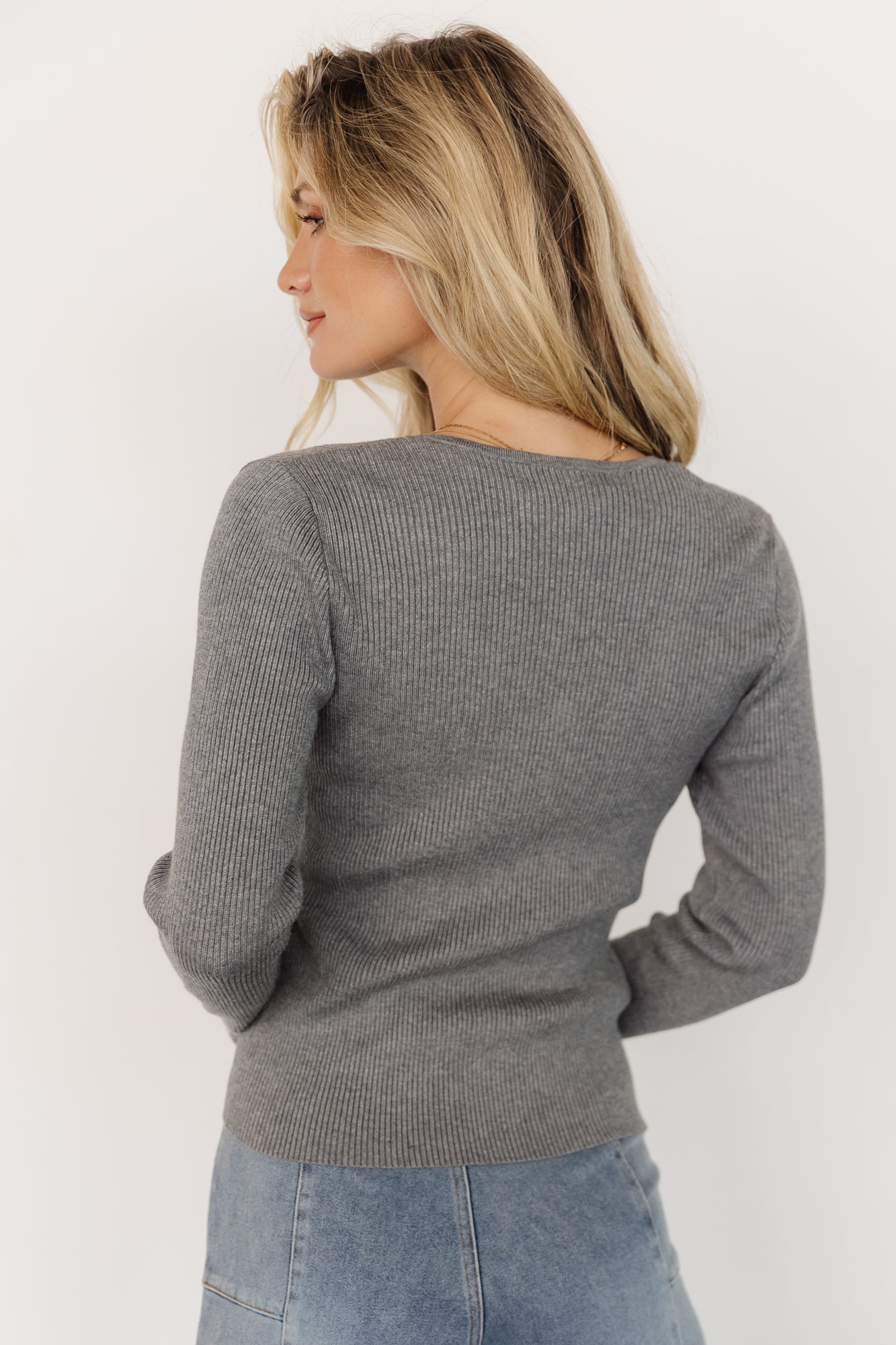 Leo Ribbed Henley Top | Baltic Born Gray