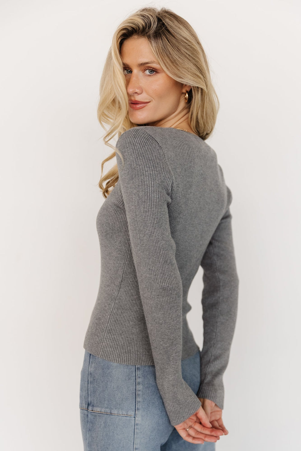 Leo Ribbed Henley Top | Baltic Born Gray