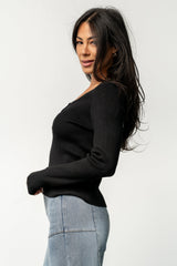 Leo Ribbed Henley Top | Baltic Born Black