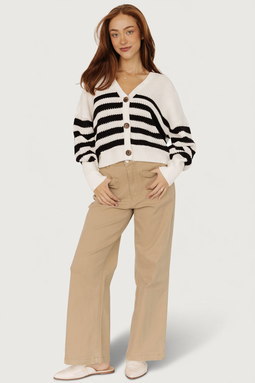 Gracie Knit Cardigan | Baltic Born Ivory + Black Stripe