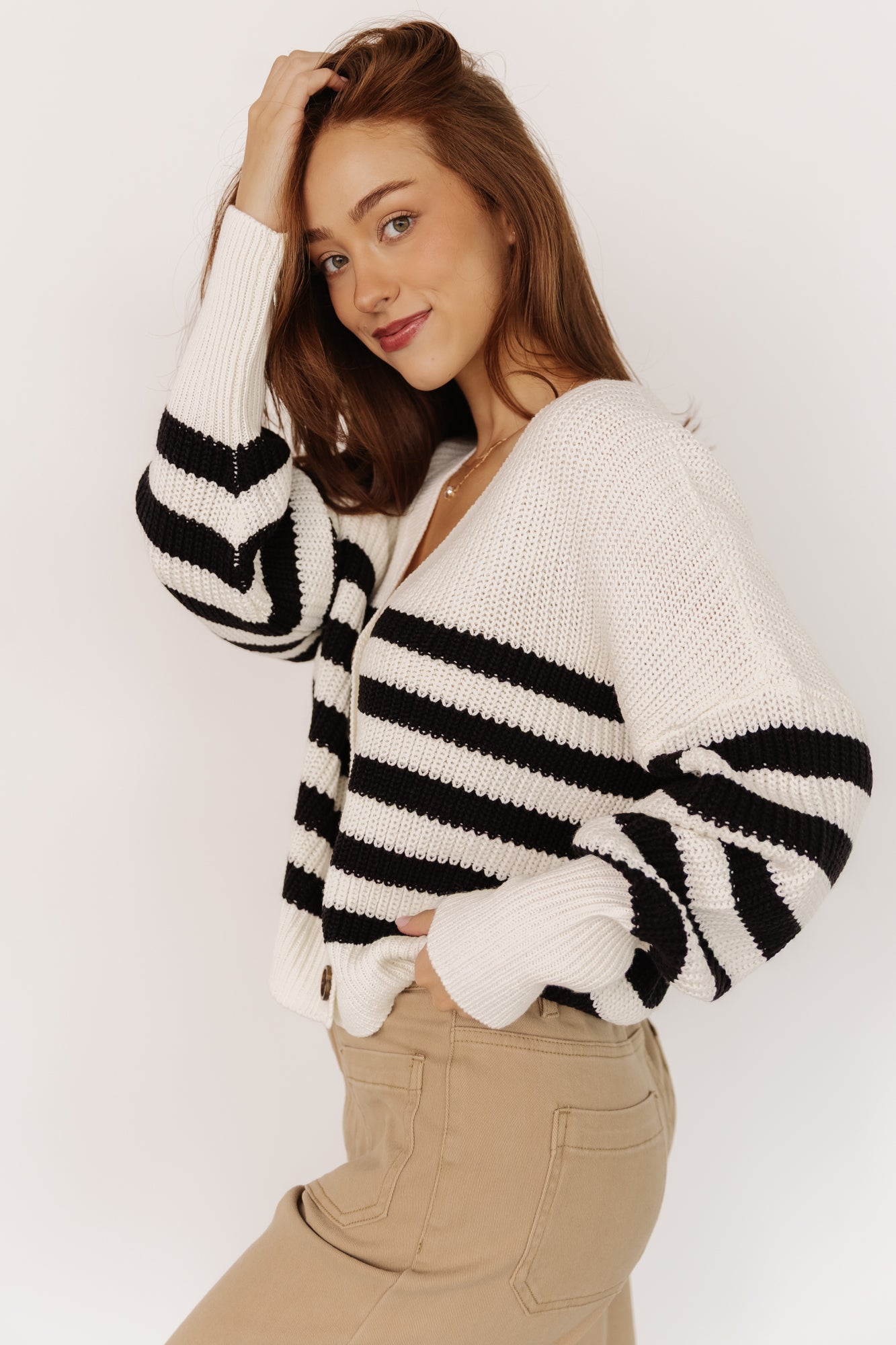 Gracie Knit Cardigan | Baltic Born Ivory + Black Stripe