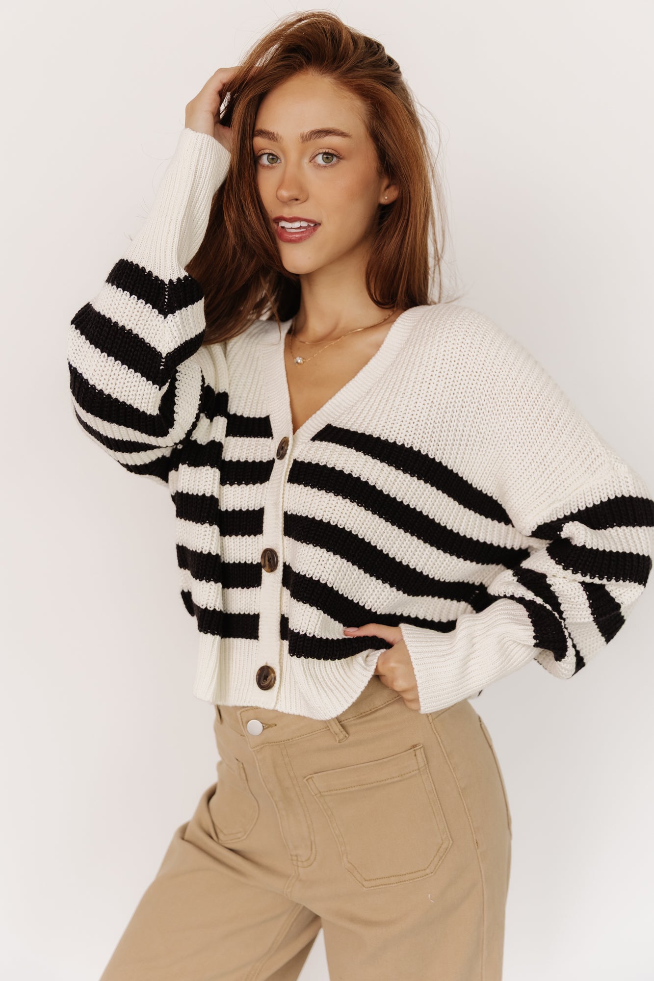 Gracie Knit Cardigan | Baltic Born Ivory + Black Stripe