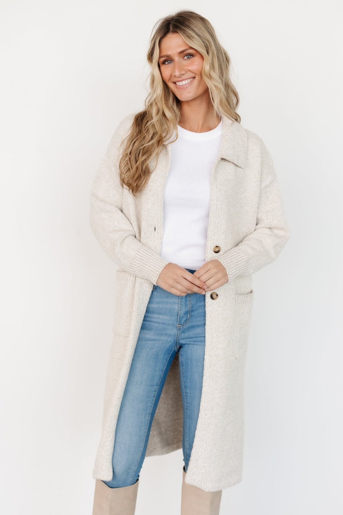 Ontario Long Button Cardigan | Baltic Born Oatmeal