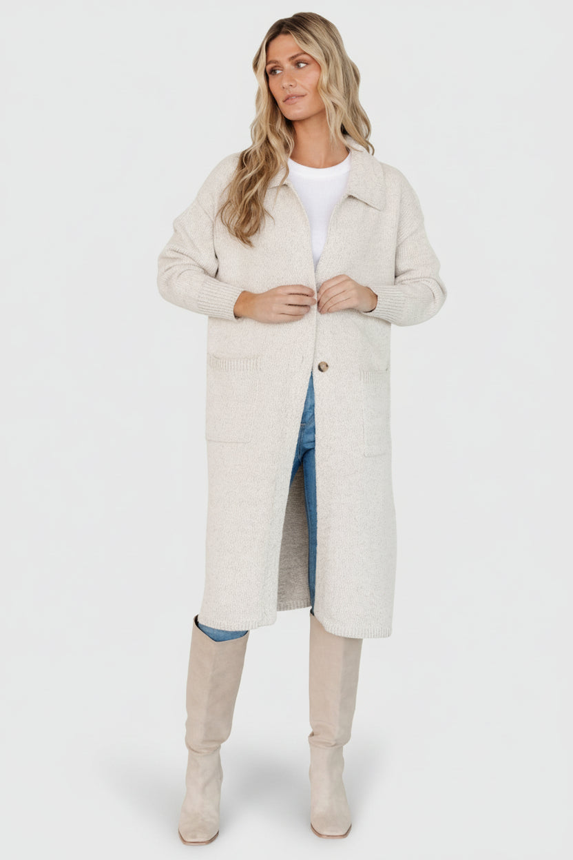 Ontario Long Button Cardigan | Baltic Born Oatmeal
