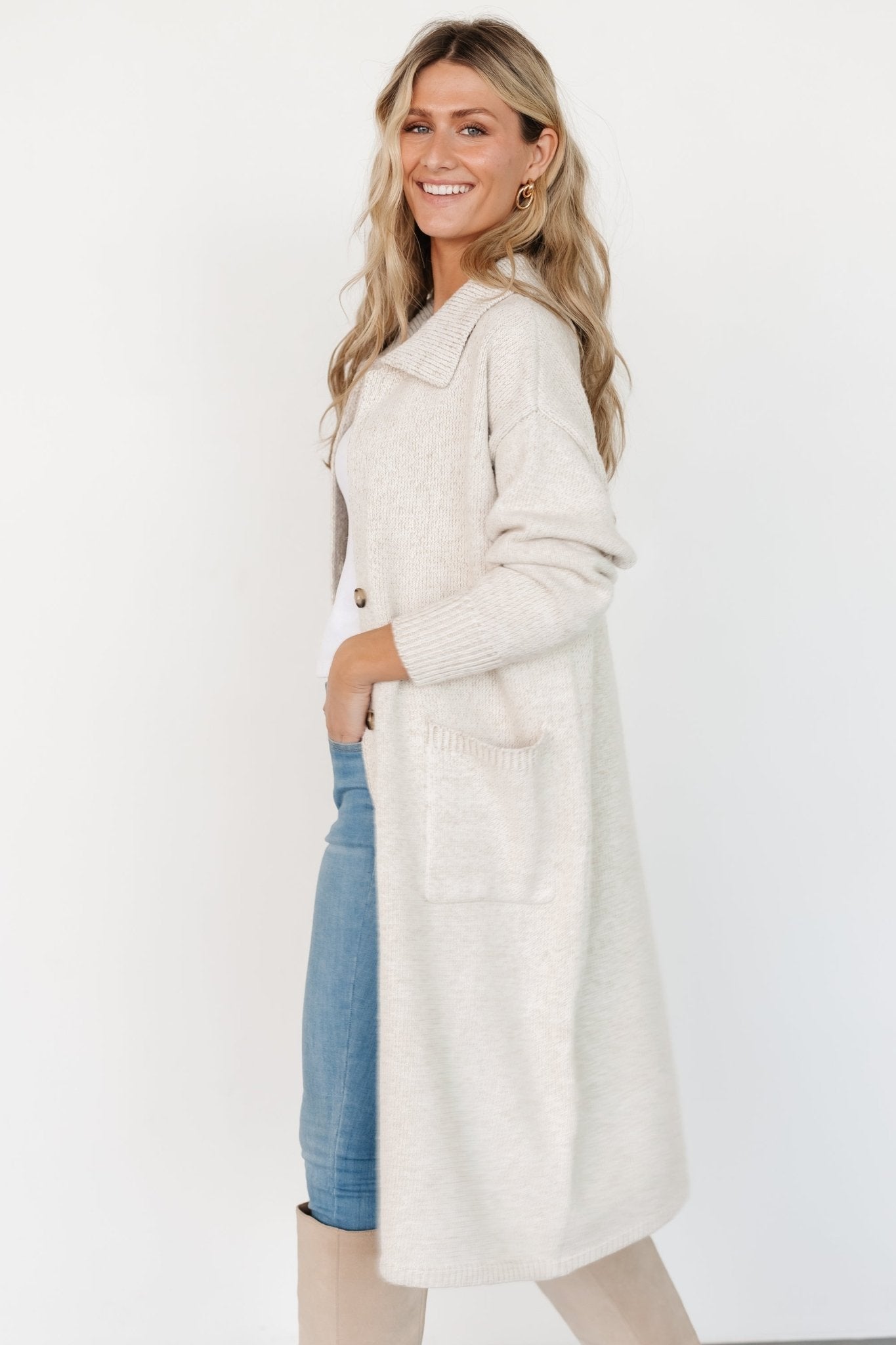 Ontario Long Button Cardigan | Baltic Born Oatmeal