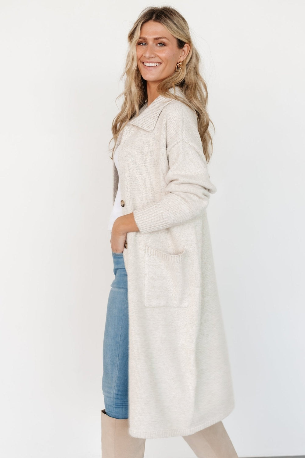 Ontario Long Button Cardigan | Baltic Born Oatmeal