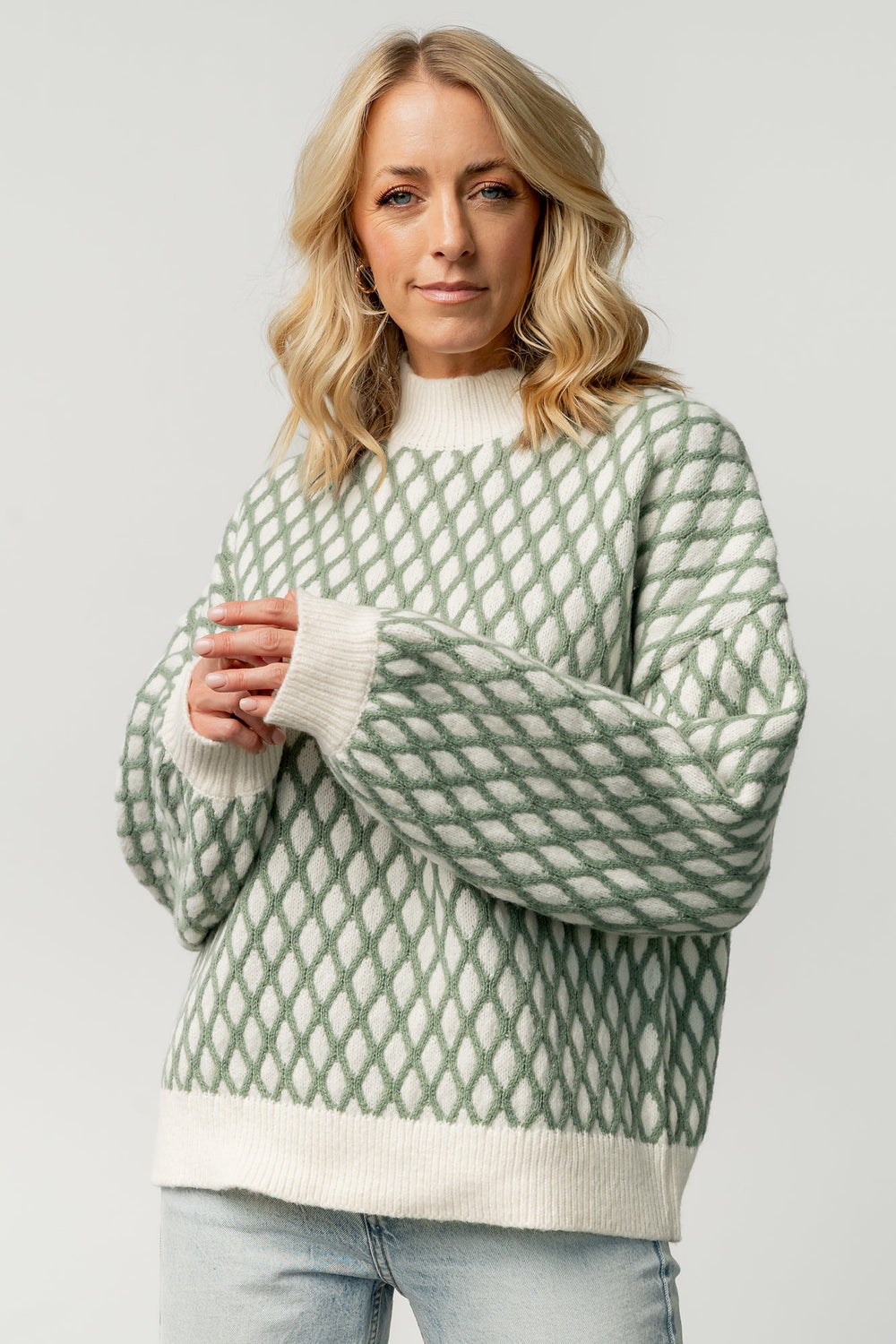 Hendrix Diamond Knit Sweater | Baltic Born Green