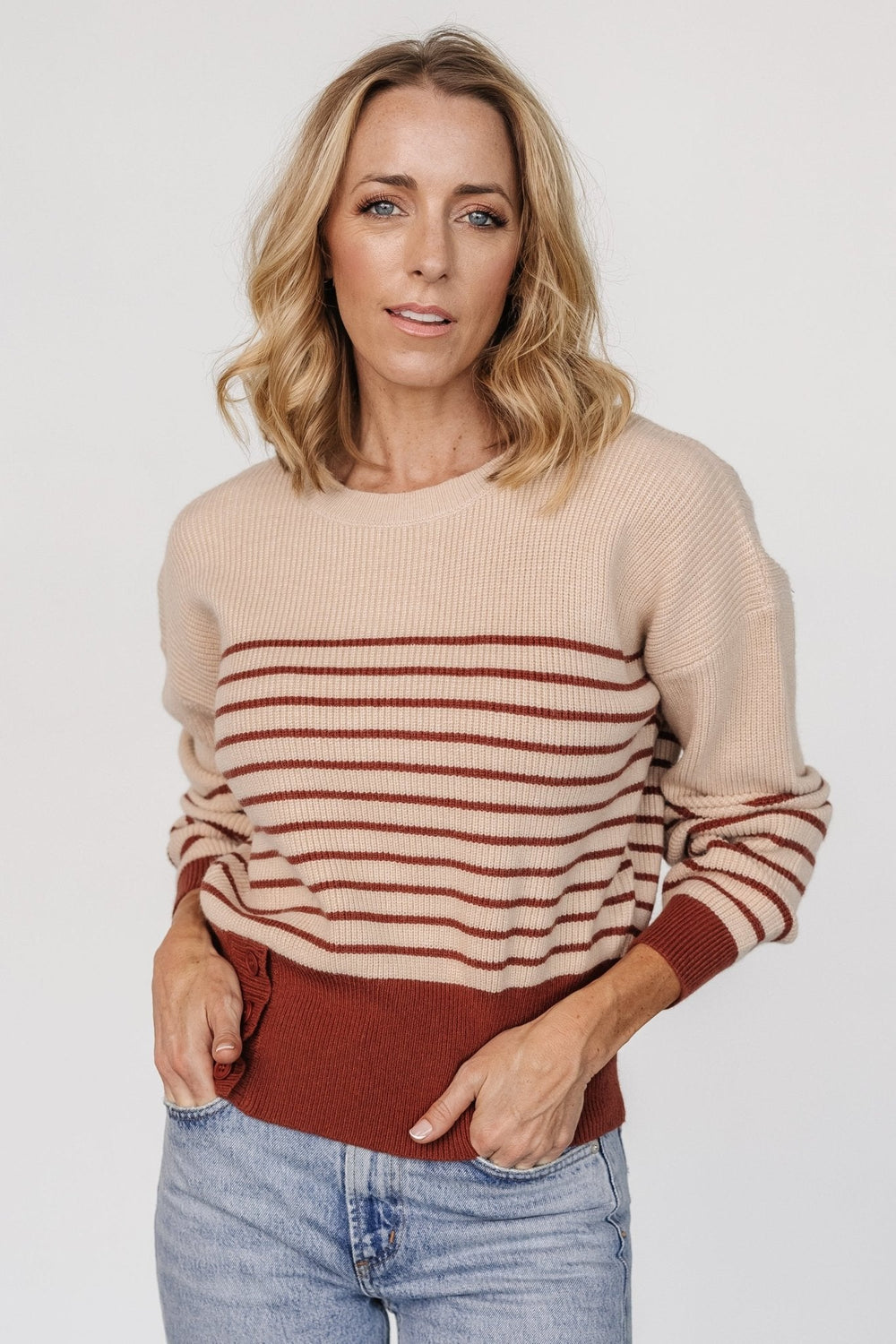 Miles Striped Sweater | Baltic Born Taupe + Marsala