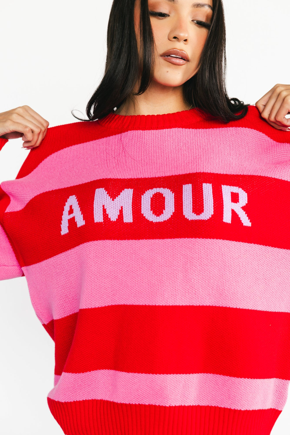 Amour Striped Sweater | Baltic Born Pink + Red