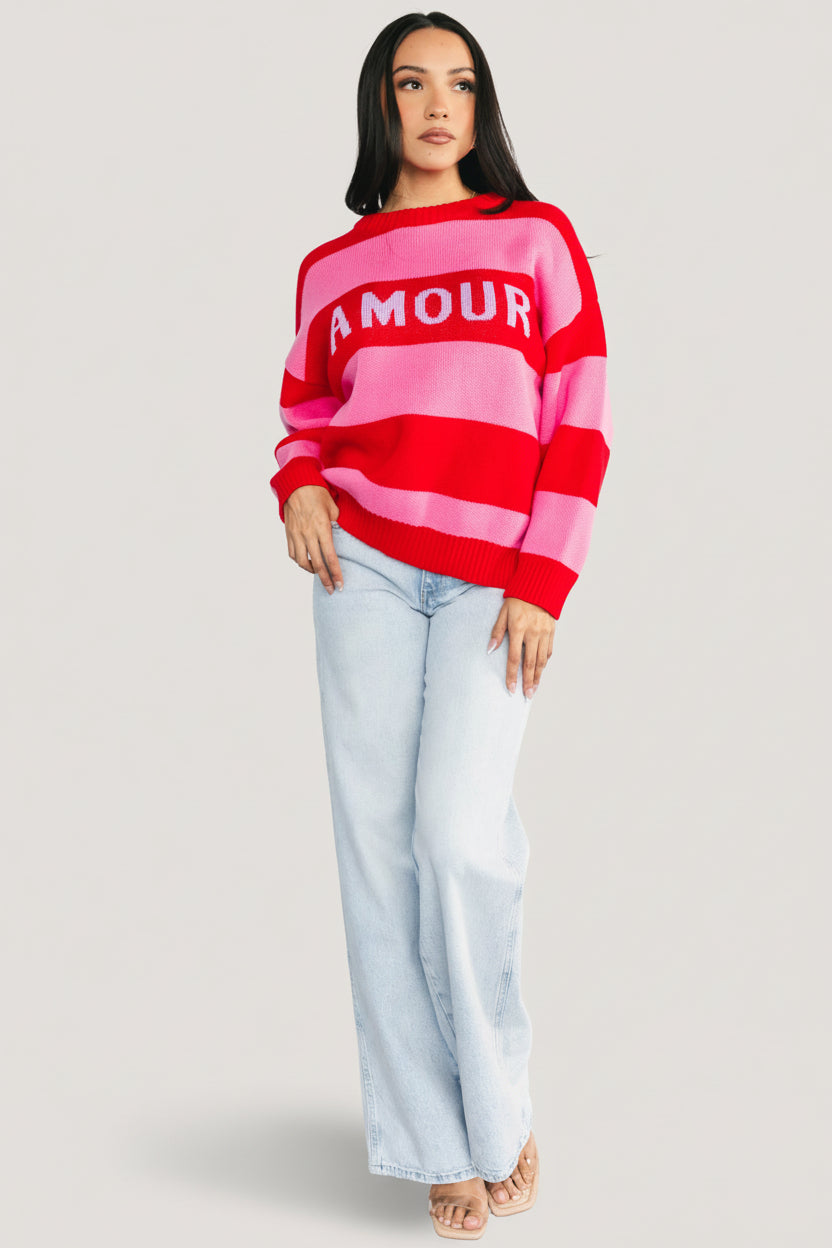 Amour Striped Sweater | Baltic Born Pink + Red