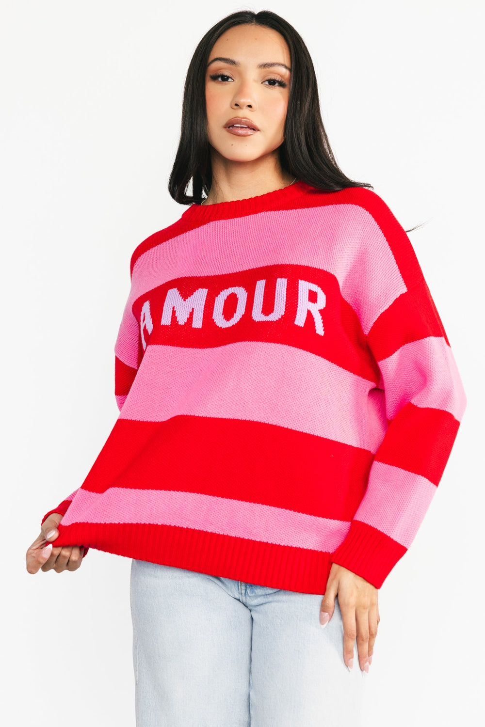 Amour Striped Sweater | Baltic Born Pink + Red