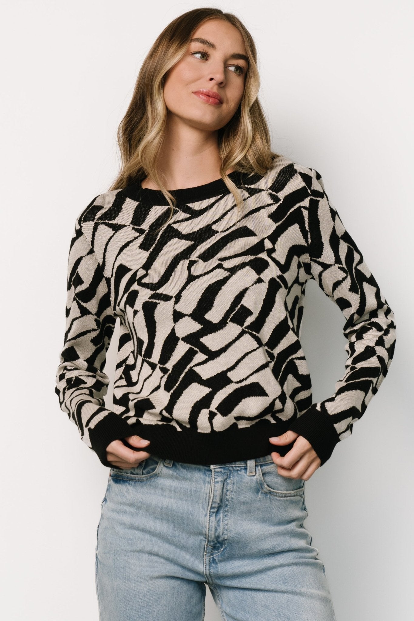 Petra Knit Sweater Top | Baltic Born Black + Ivory