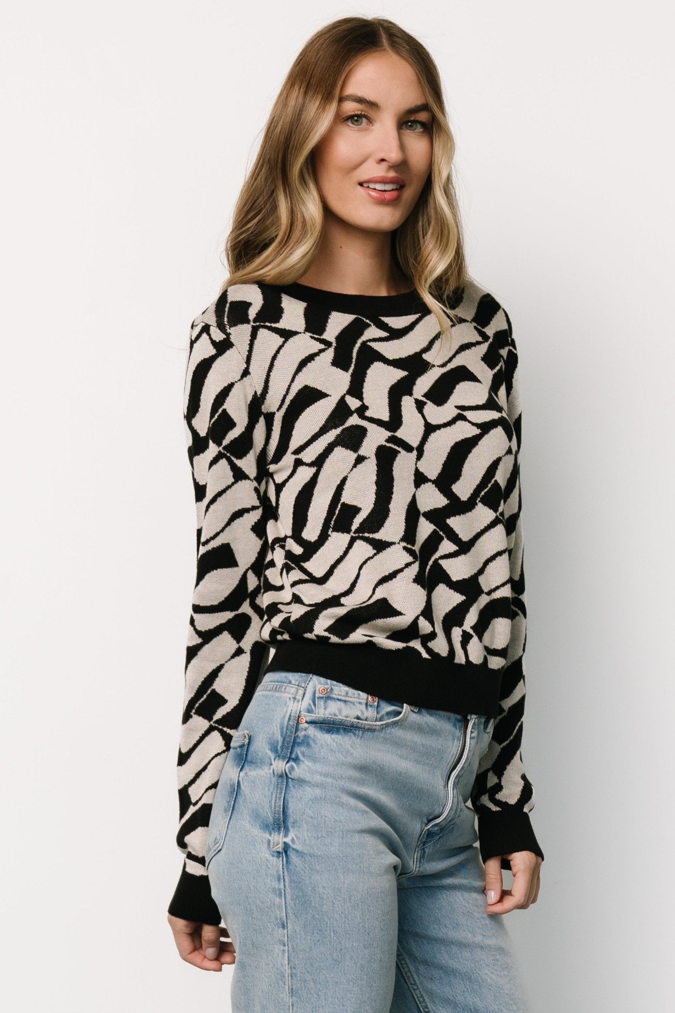 Petra Knit Sweater Top | Baltic Born Black + Ivory