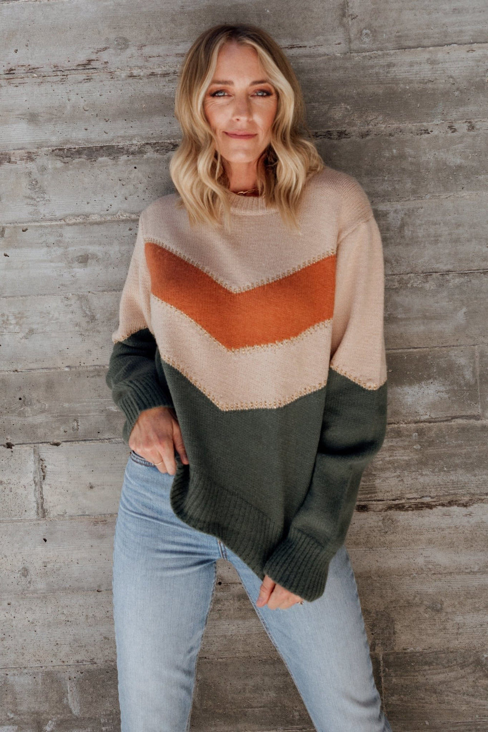 Rowen Color Block Sweater | Baltic Born Natural + Green