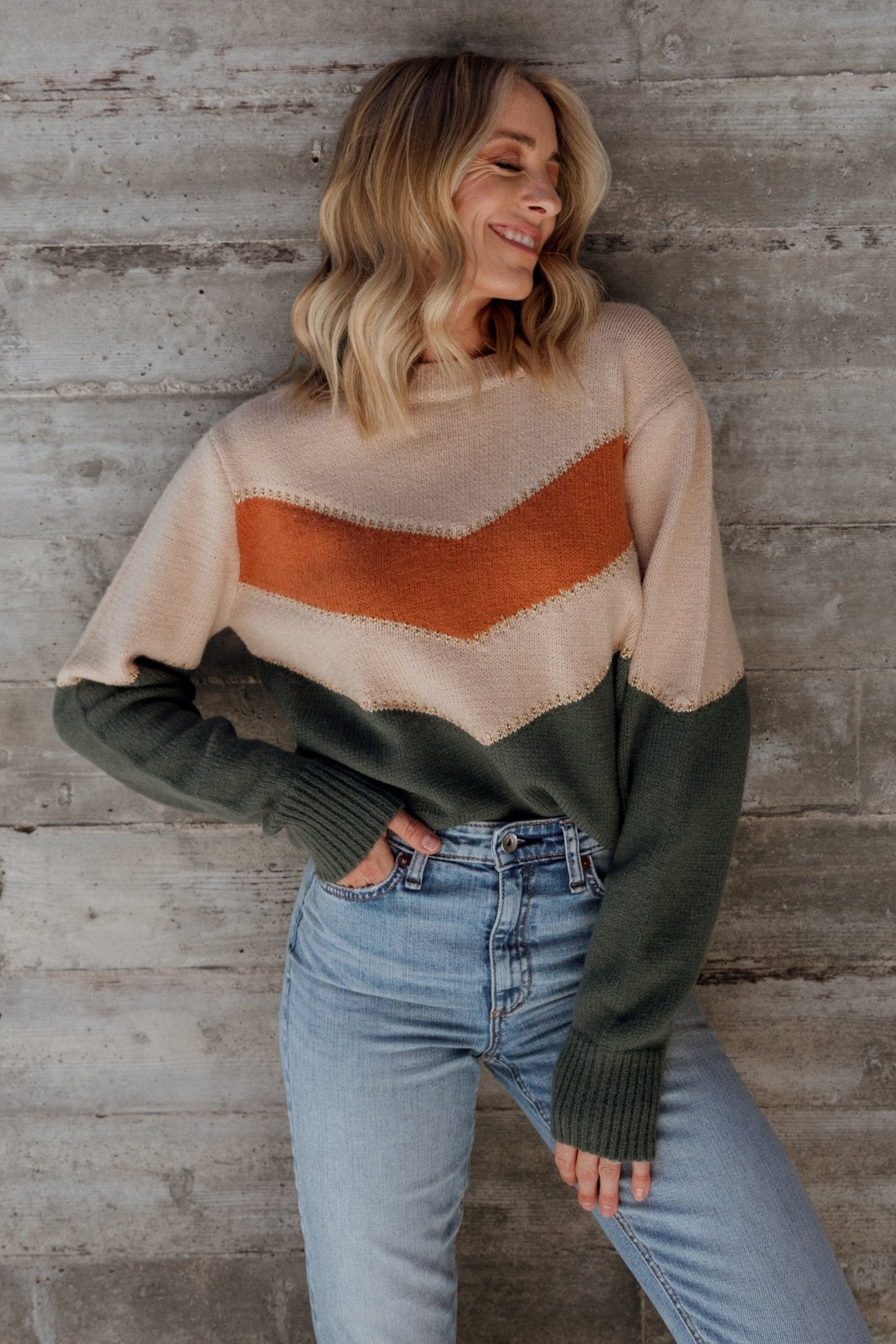 Rowen Color Block Sweater | Baltic Born Natural + Green