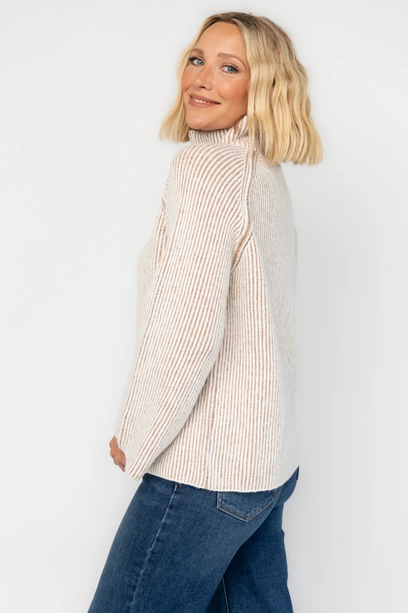 Arlington Half Zip Sweater | Baltic Born Beige Stripe