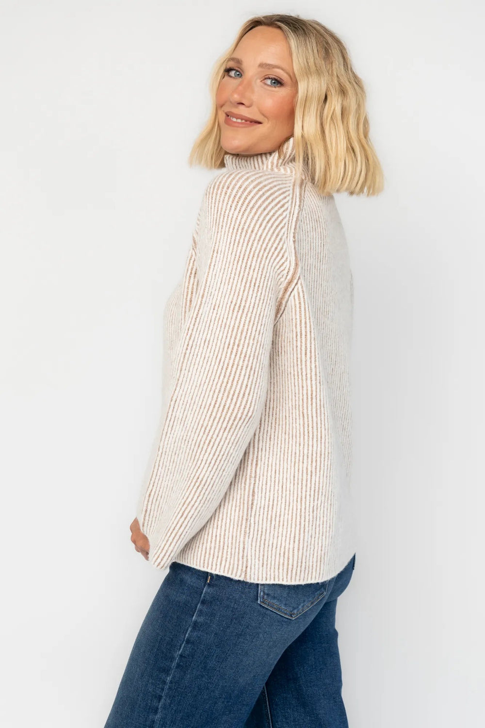 Arlington Half Zip Sweater | Baltic Born Beige Stripe