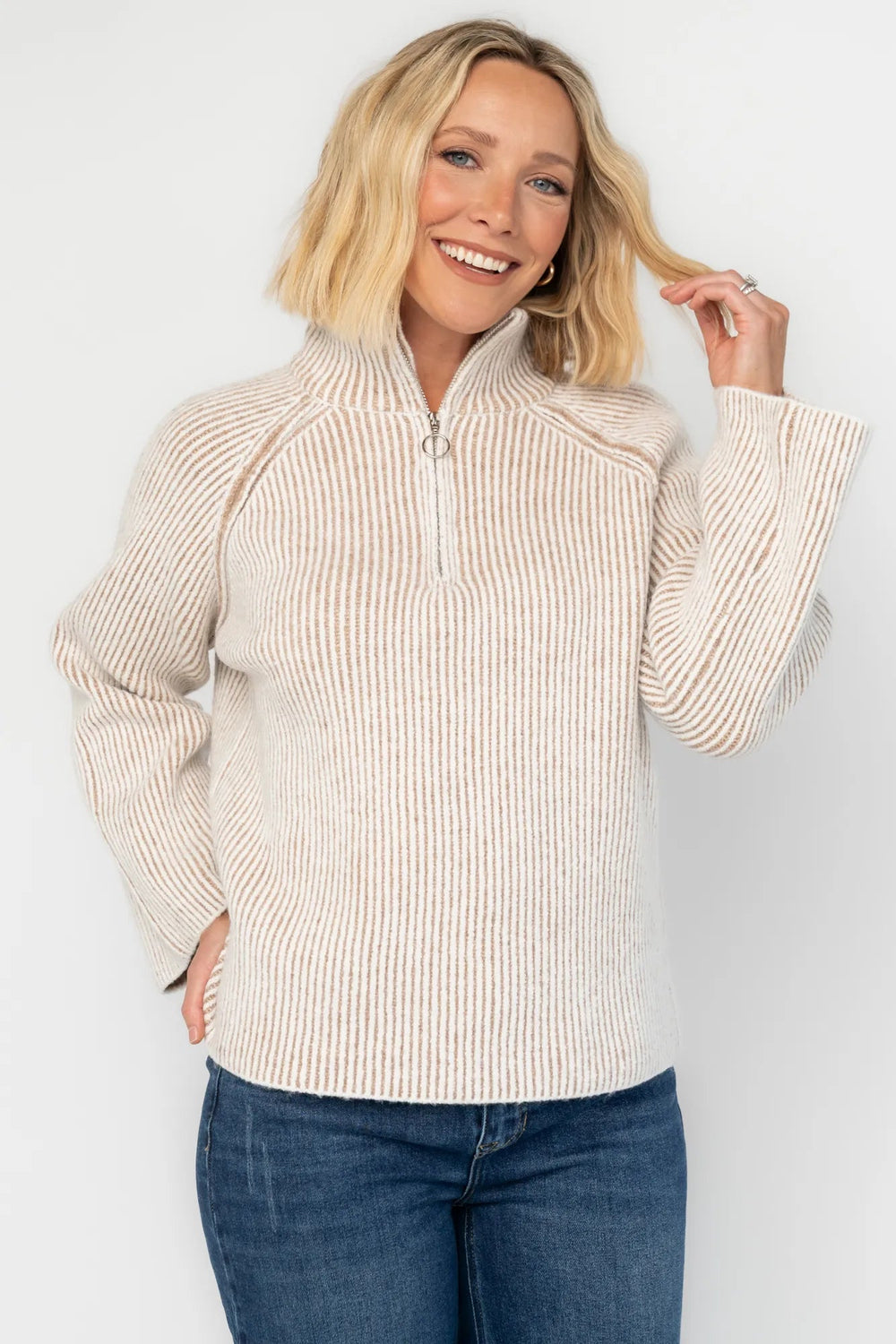 Arlington Half Zip Sweater | Baltic Born Beige Stripe