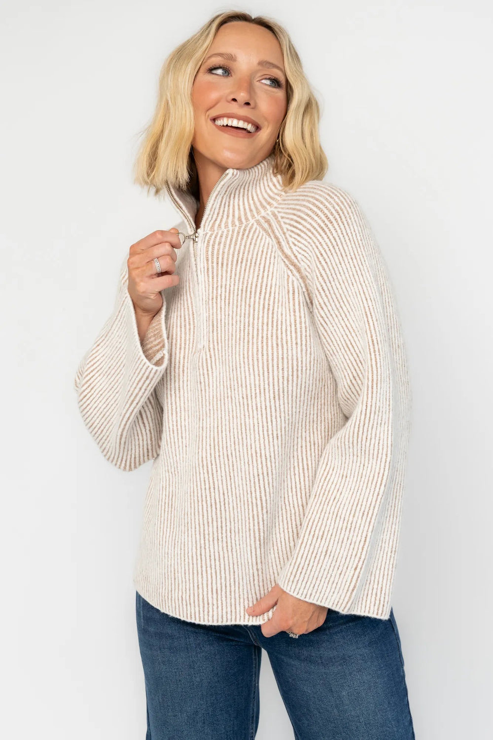 Arlington Half Zip Sweater | Baltic Born Beige Stripe