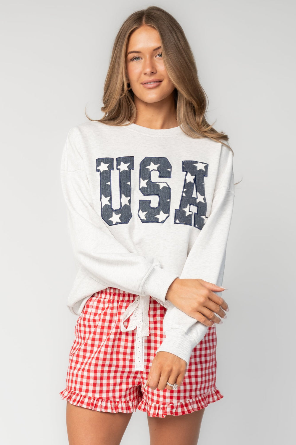 USA Crewneck | Baltic Born Heather Gray + Navy
