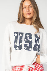 USA Crewneck | Baltic Born Heather Gray + Navy