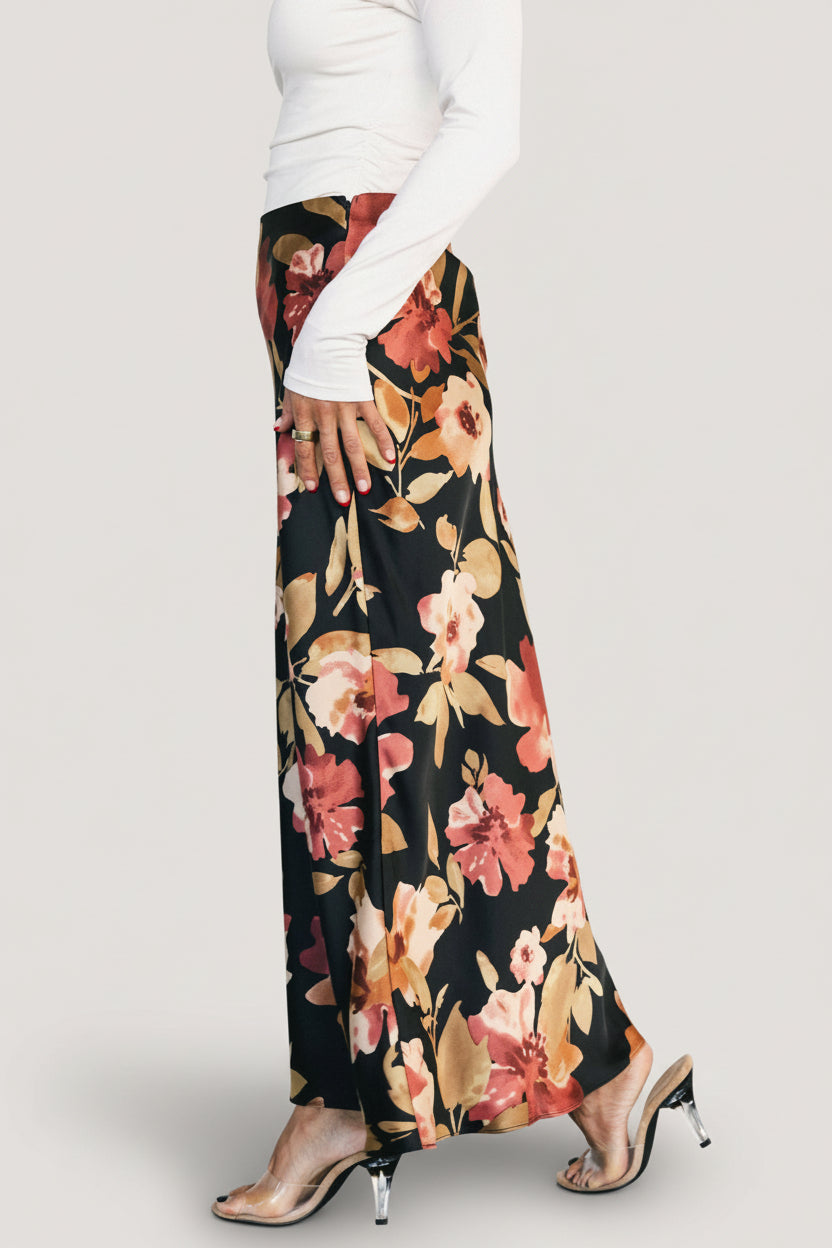 Cosette Satin Midi Skirt | Baltic Born Black Floral