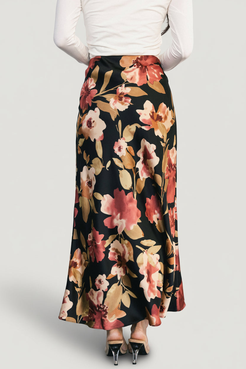 Cosette Satin Midi Skirt | Baltic Born Black Floral