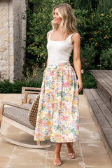 Gigi Button Midi Skirt | Baltic Born Off White + Multi Print