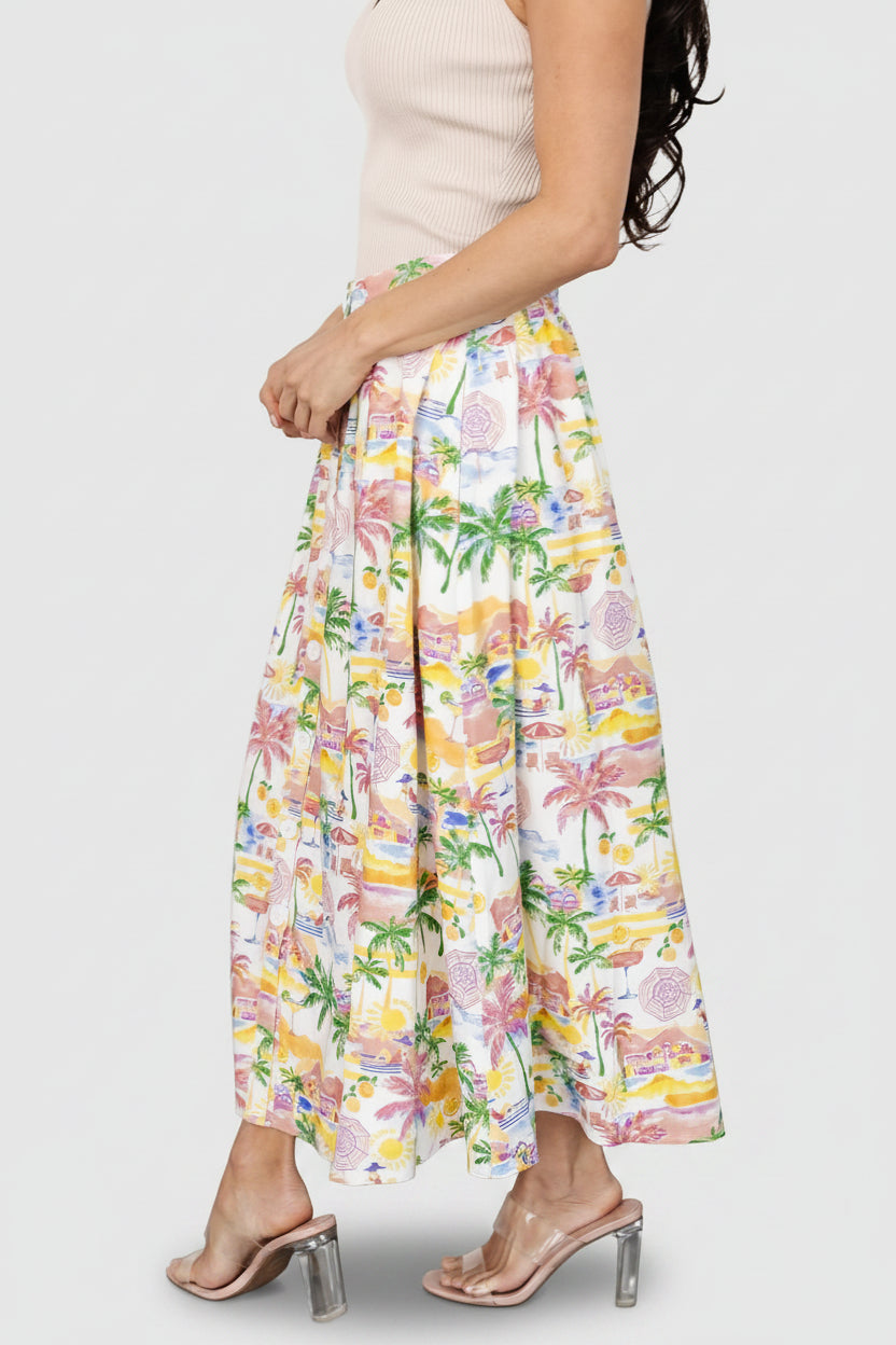 Gigi Button Midi Skirt | Baltic Born Off White + Multi Print