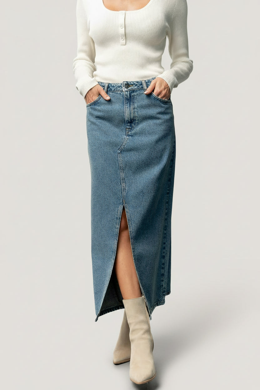 Aleksa Denim Midi Skirt | Baltic Born Medium Wash