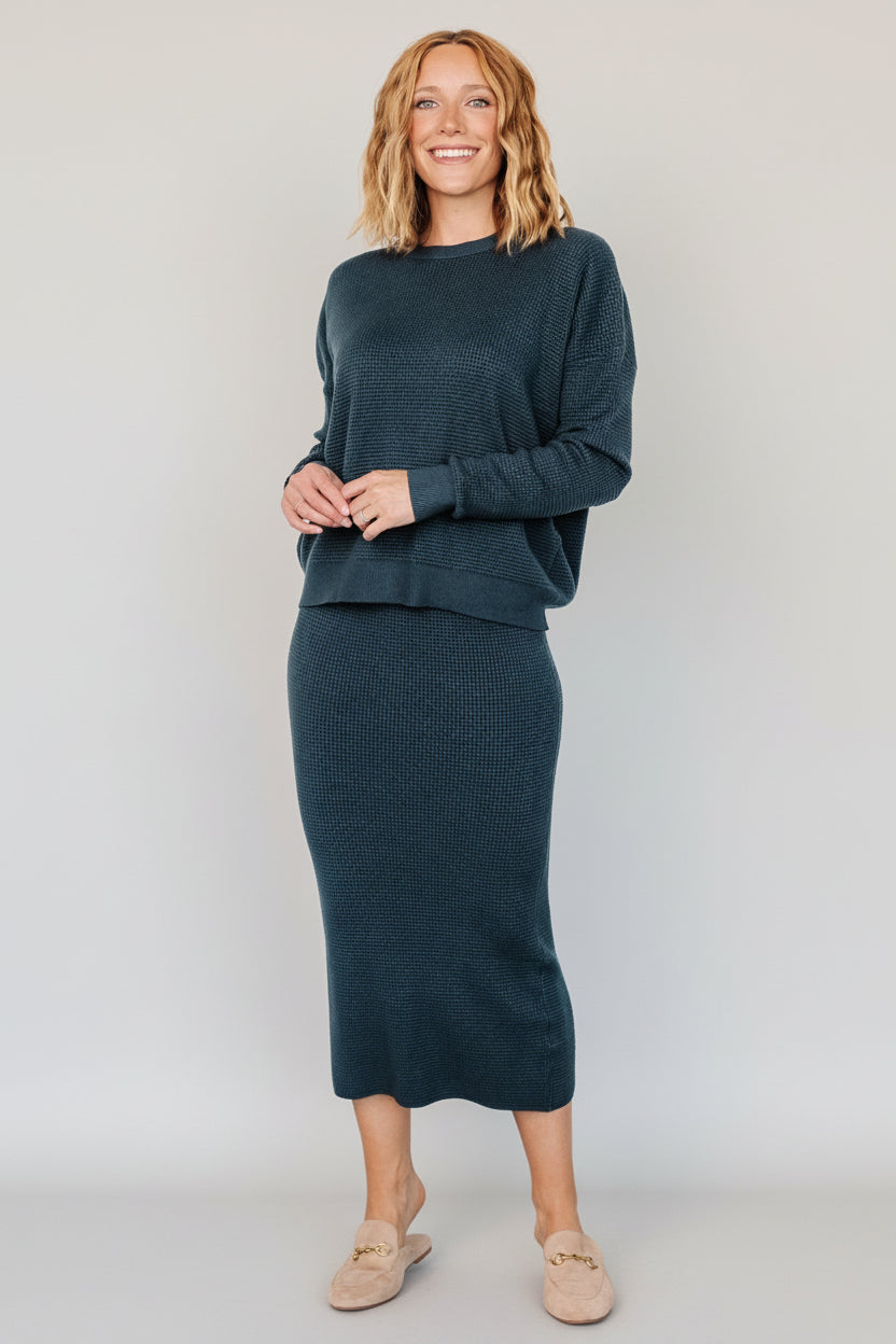 Carey Waffle Midi Skirt | Baltic Born Midnight Blue