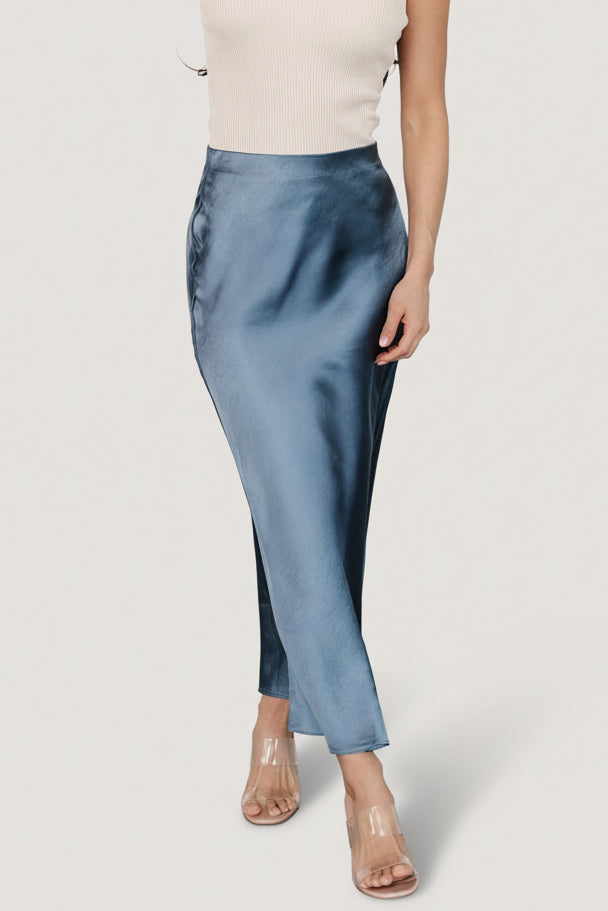 Celeste Satin Midi Skirt | Baltic Born Steel Blue