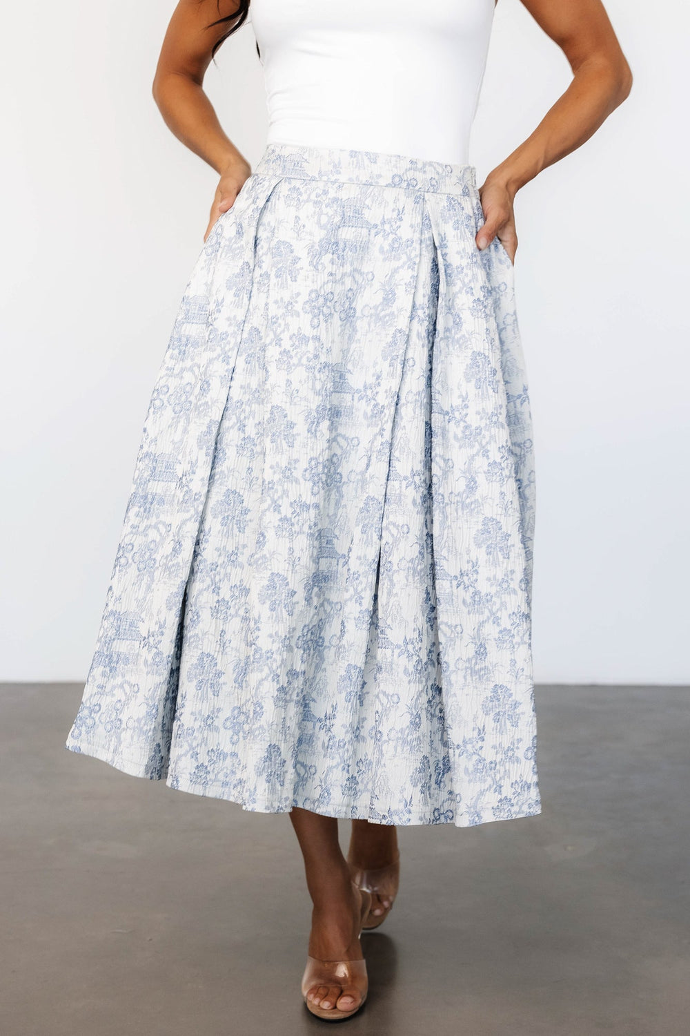 Jeanne Pleated Midi Skirt | Baltic Born Pearl + Light Blue