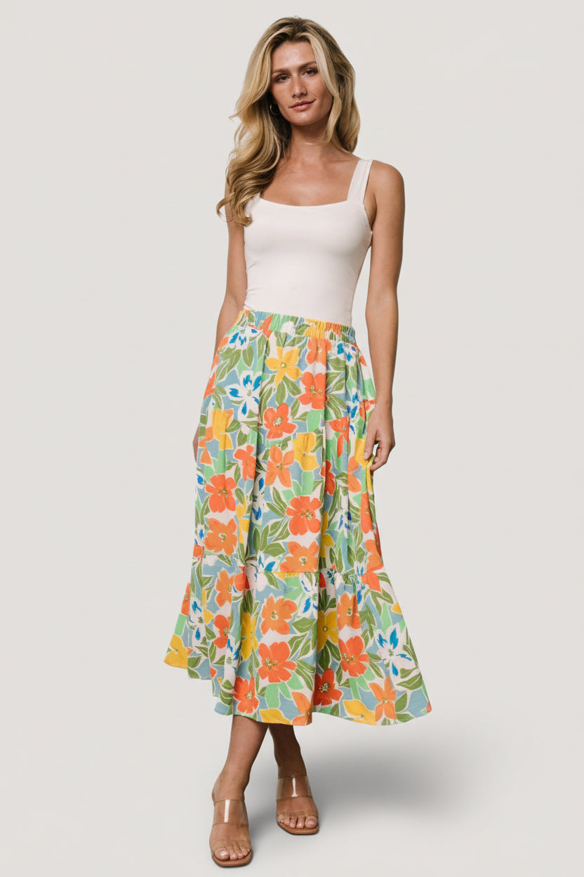 Nika Tiered Skirt | Baltic Born Orange + Blue Floral