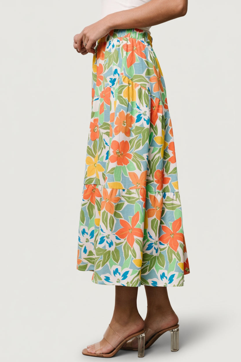 Nika Tiered Skirt | Baltic Born Orange + Blue Floral