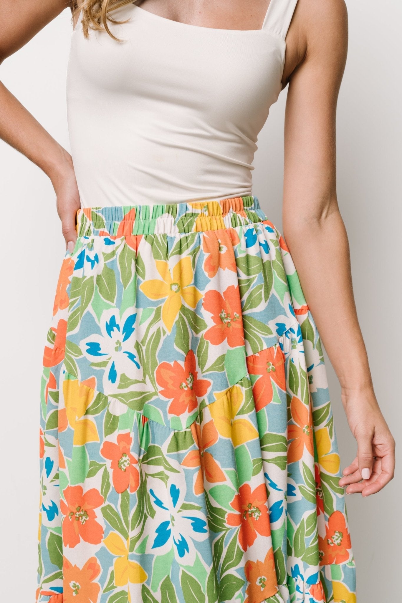 Nika Tiered Skirt | Baltic Born Orange + Blue Floral