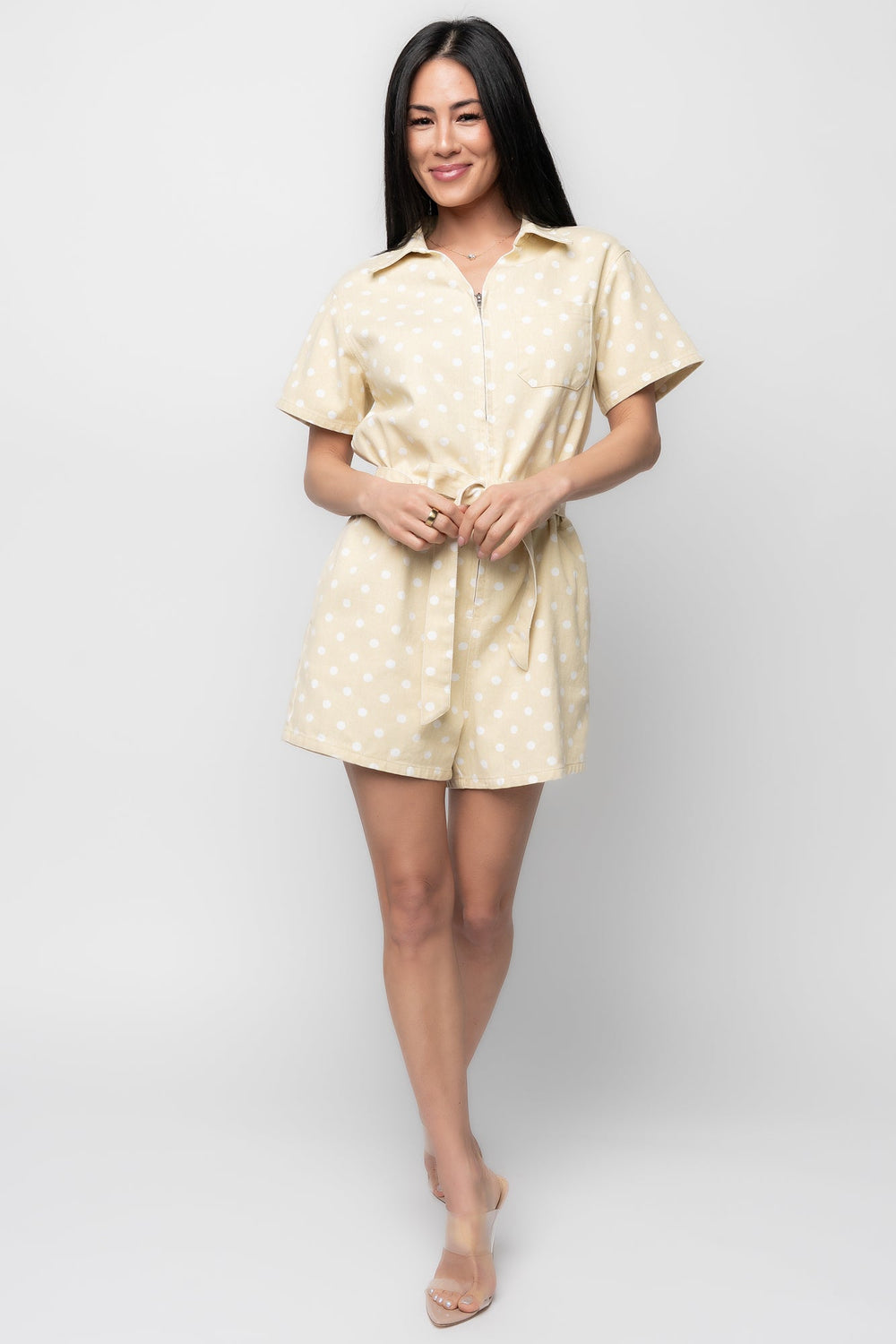 Korra Zip Up Romper | Baltic Born Light Yellow + White