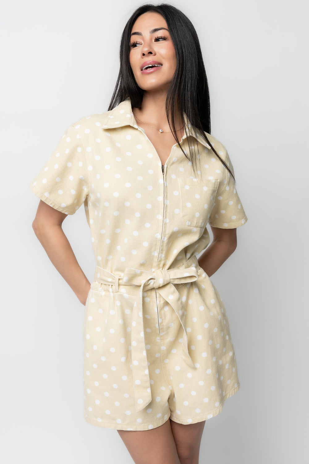Korra Zip Up Romper | Baltic Born Light Yellow + White