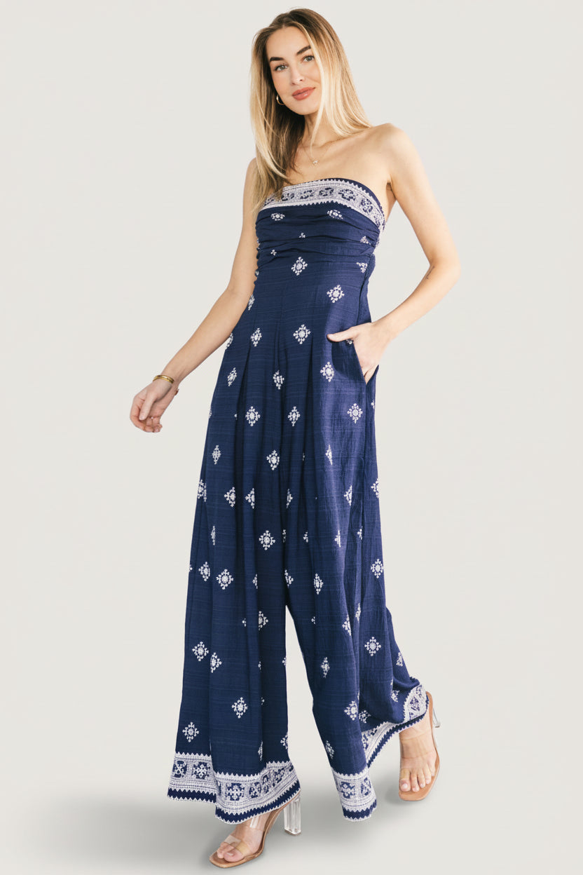 Córdoba Strapless Jumpsuit | Baltic Born Navy Print