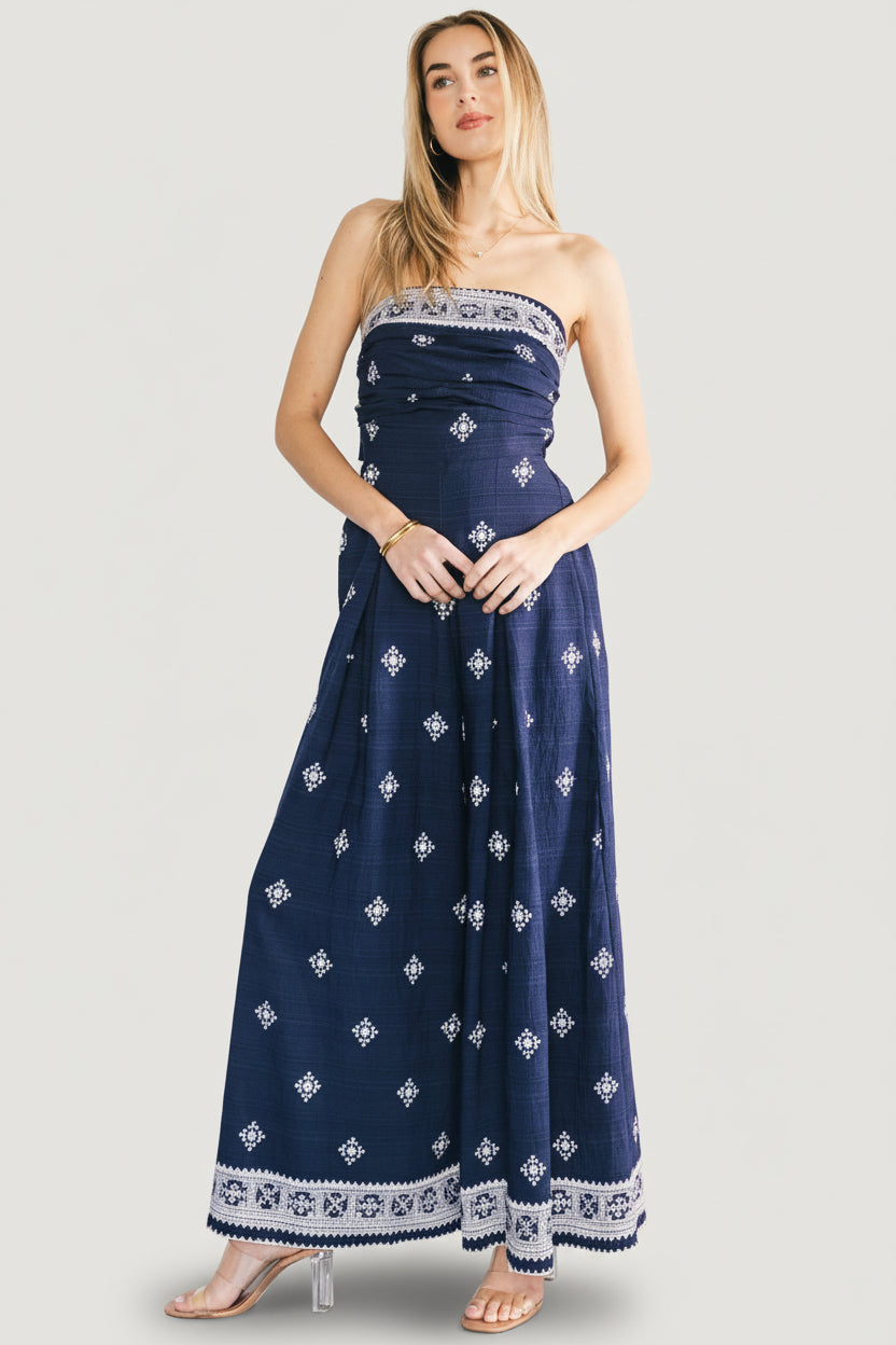 Córdoba Strapless Jumpsuit | Baltic Born Navy Print