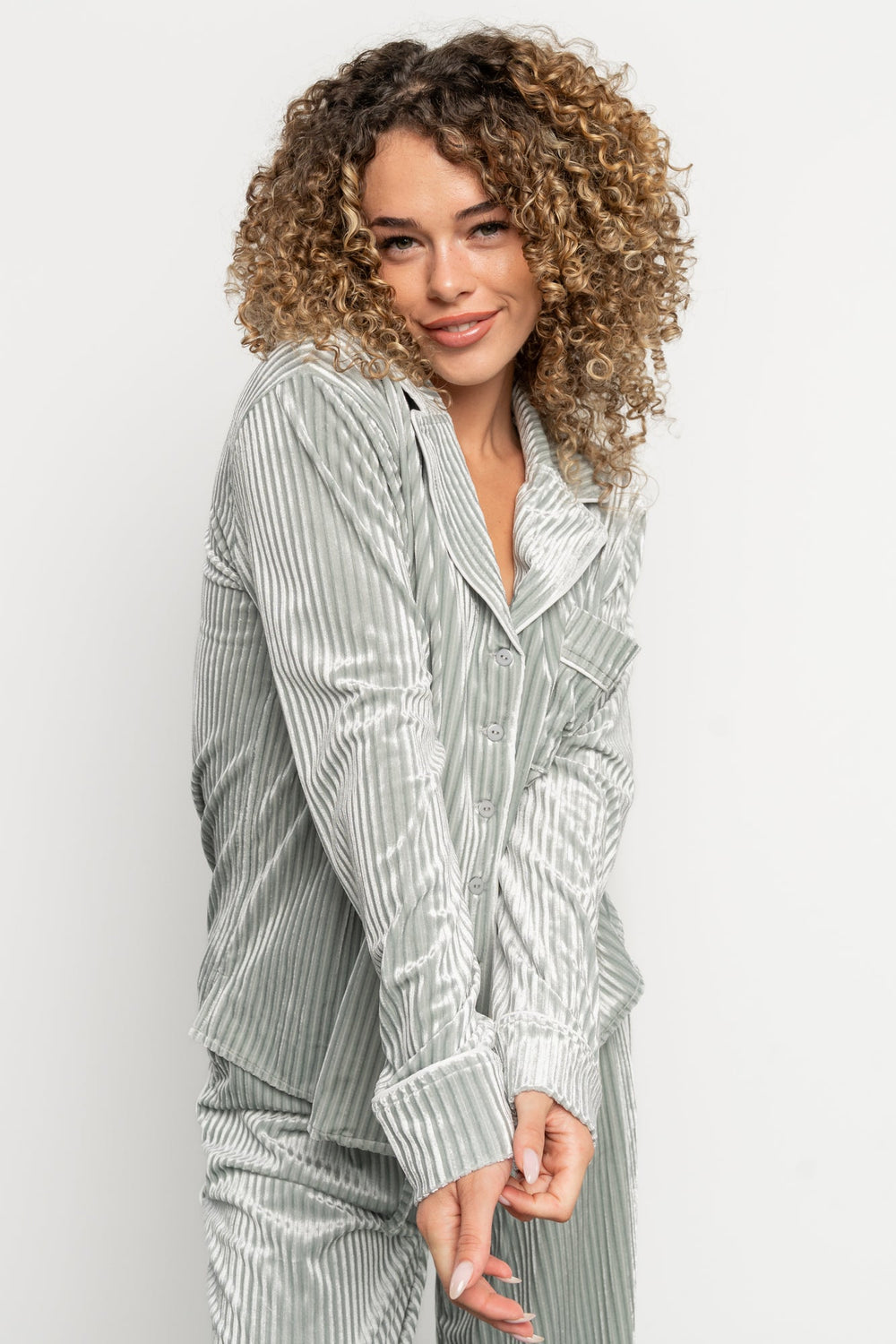Klara Ribbed Velvet Pajama Set | Baltic Born Sage