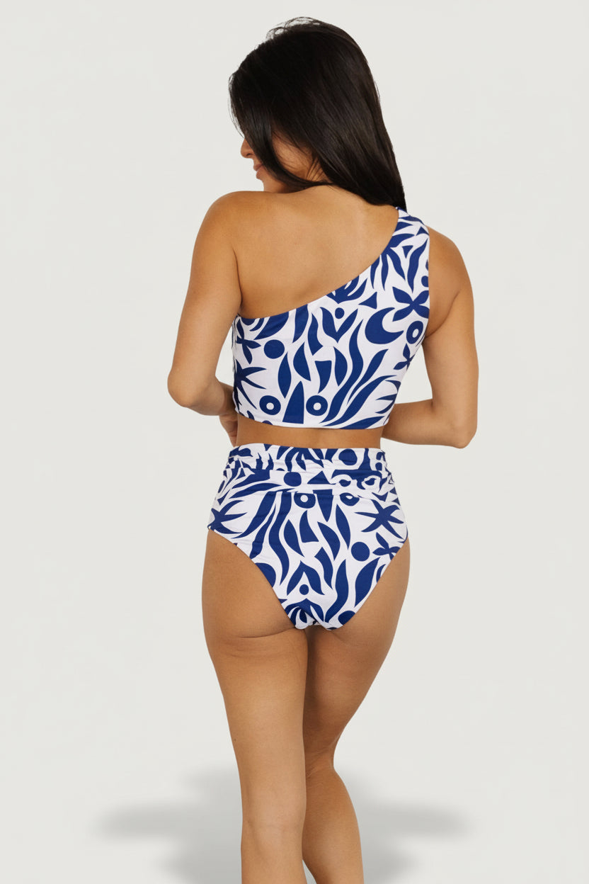 Bali High Rise Bikini Bottom | Baltic Born White + Navy
