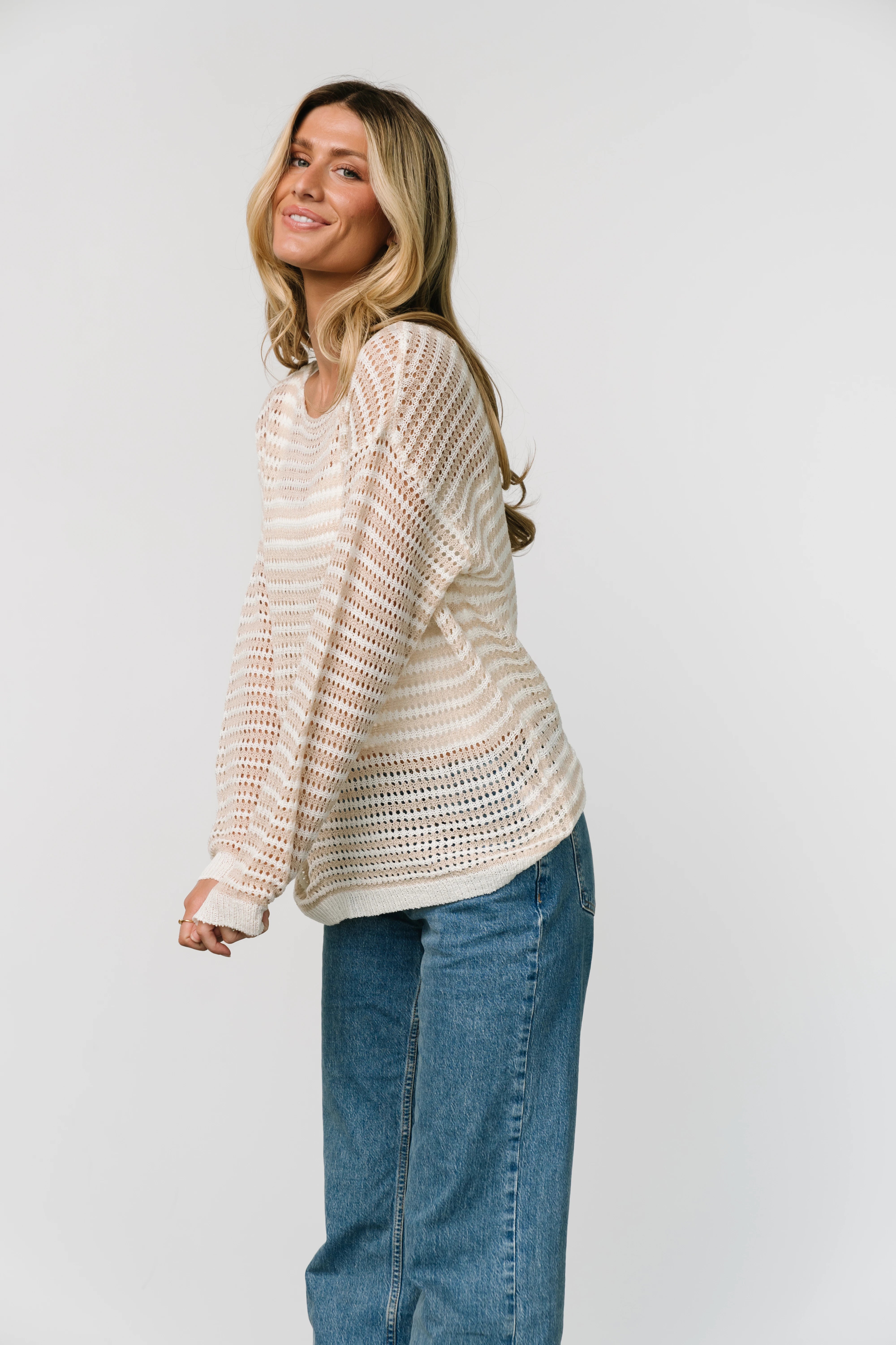 Valissa Open Knit Top | Baltic Born White + Sand