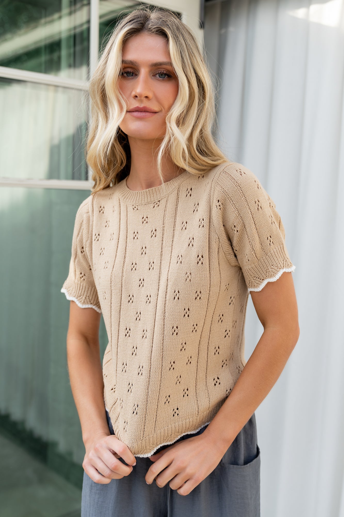 Britt Pointelle Knit Top | Baltic Born Natural + Ivory