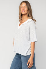 Billie Open Collar Top | Baltic Born Light Blue + White