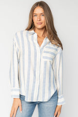 Kane Button Top | Baltic Born Off White + Blue