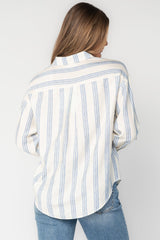 Kane Button Top | Baltic Born Off White + Blue