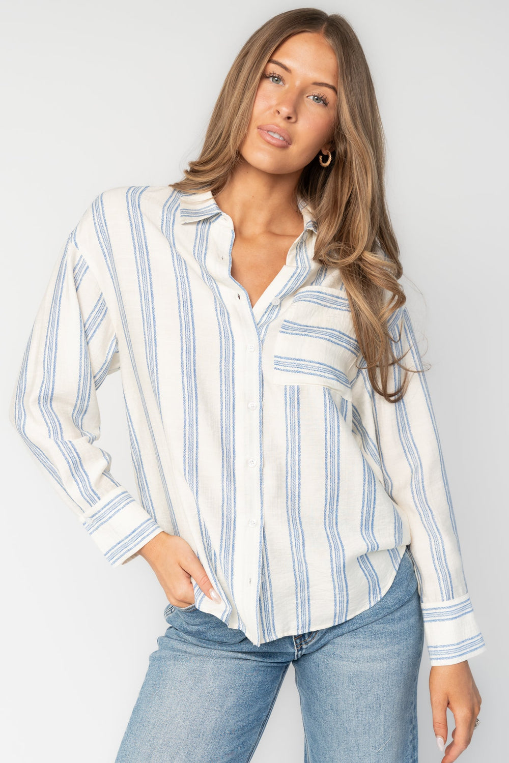 Kane Button Top | Baltic Born Off White + Blue